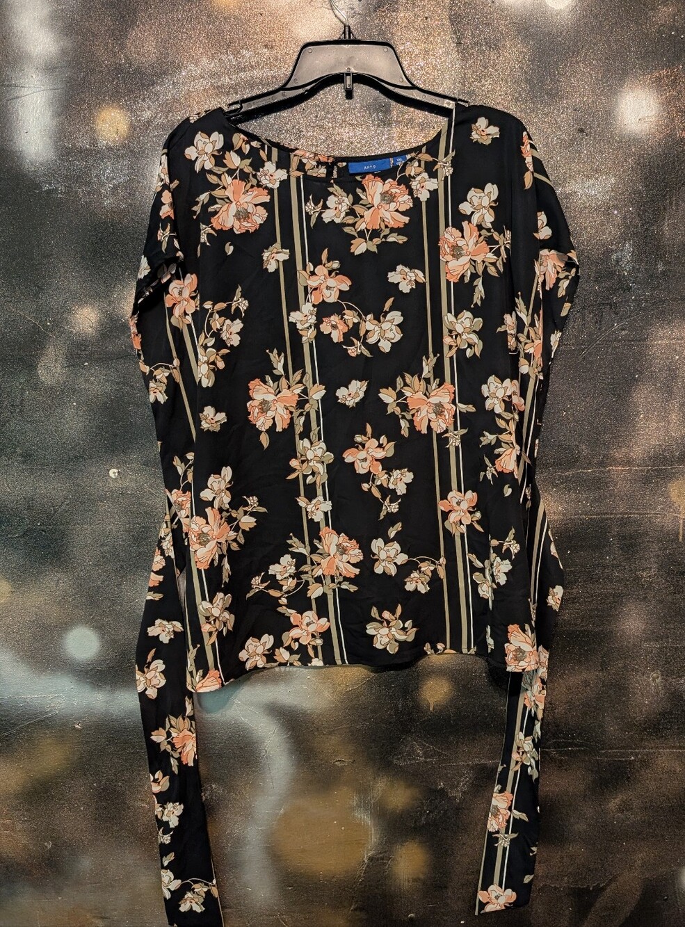 Apt. 9 Black Floral Stripe Long-Sleeve Blouse